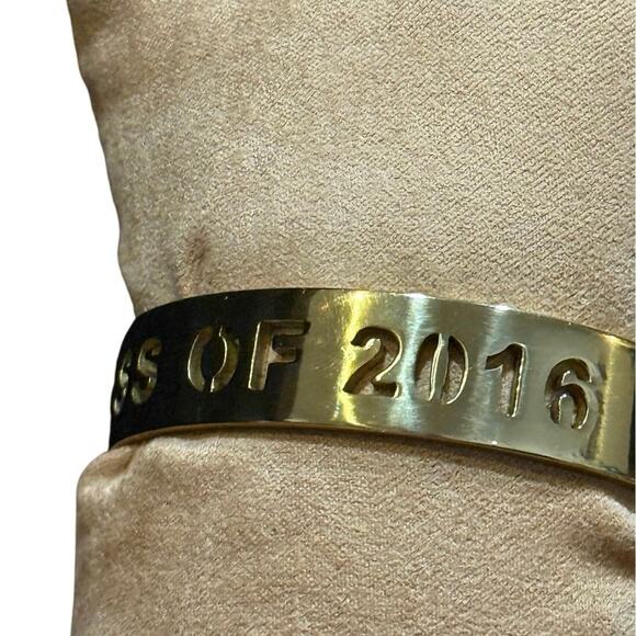 Rustic Cuff Gold-Tone Class of 2016 Cut-Out Cuff Bracelet Grad Gift Preowned - Picture 9 of 15